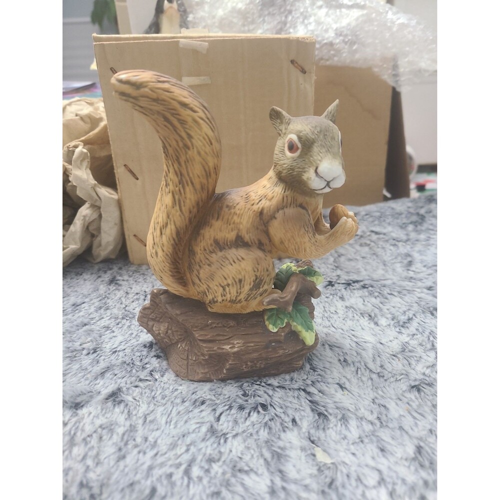 Vintage Porcelain Squirrel Figurine Hand Painted Acorn Woodland Decor